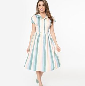 Collectif Pastel Striped Dress Size XL